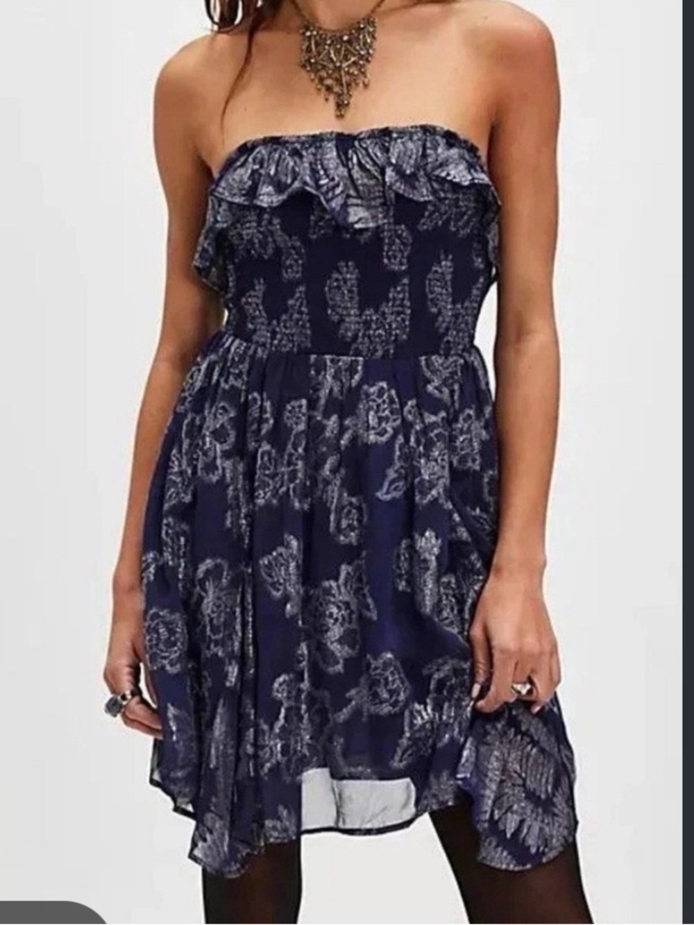 Free people blue strapless mini dress medium